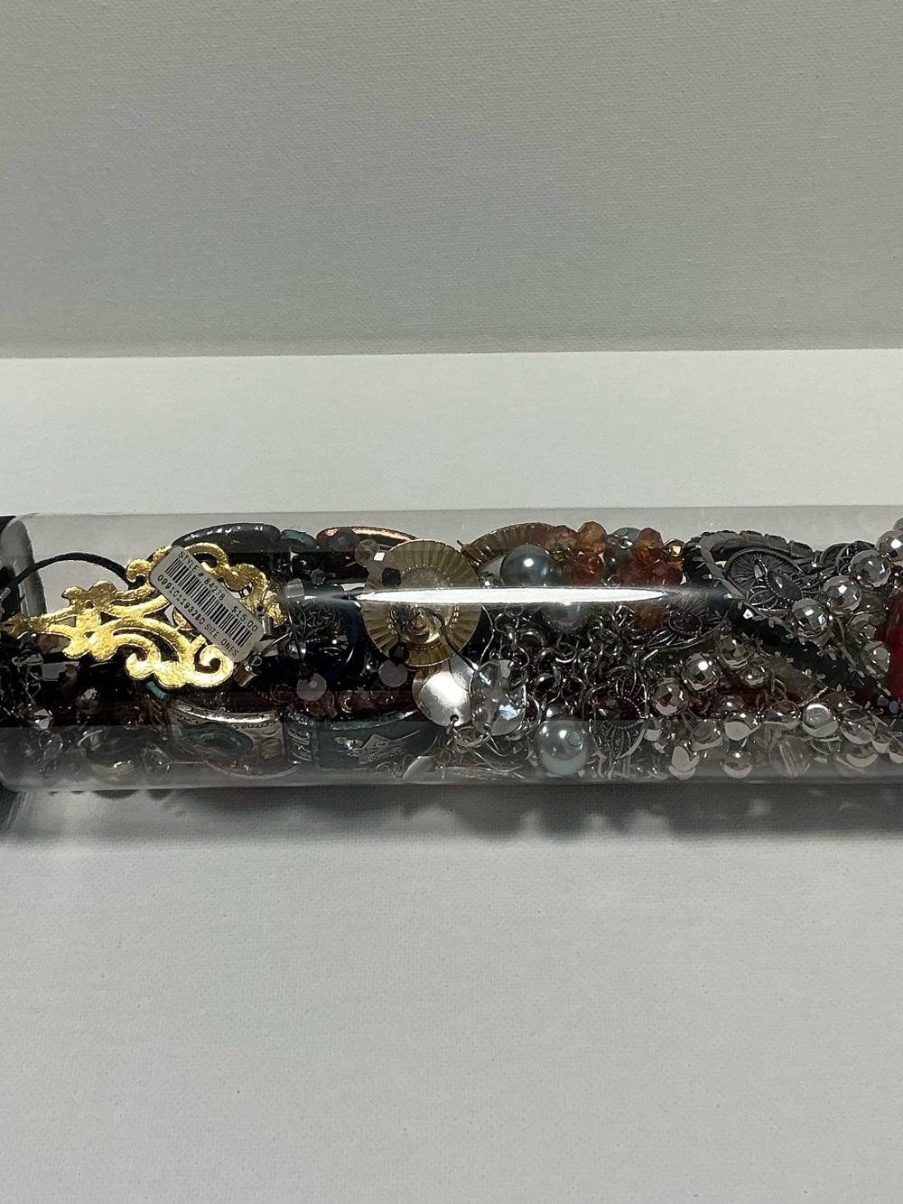 Clear Jewelry Tube Filled with 25 Mixed Costume Jewelry Multicolor Items. - Picture 14 of 15